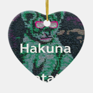 Adorno De Cerámica León verde con gafas rosas "Hakuna Matata" Arte