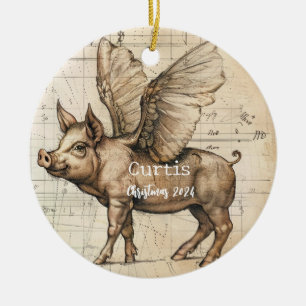 Adorno De Cerámica Leonardo Sketchbook Flying Pig OrnamePersonalizado
