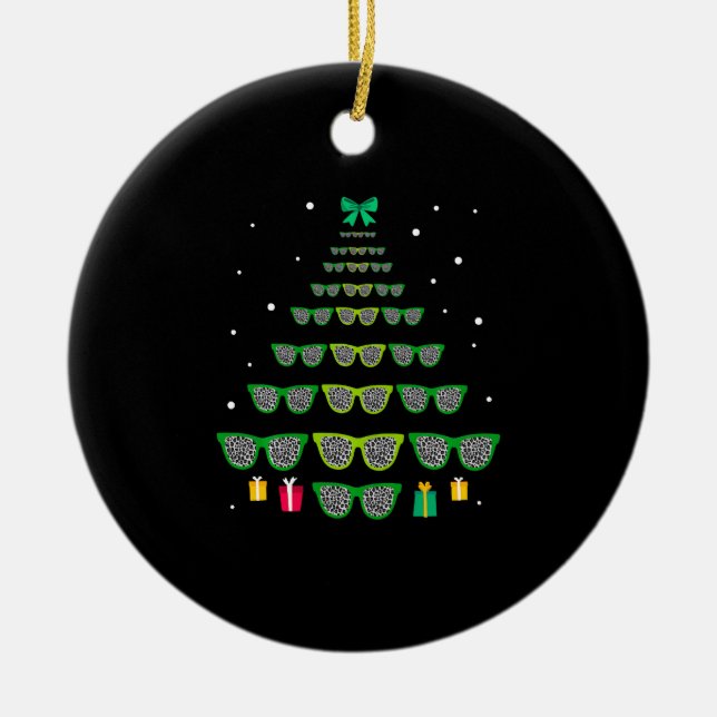 Adorno De Cerámica Leopard Glasses Xmas Tree Optometrist Navidades (Frente)