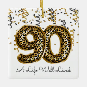 Adorno De Cerámica Leopard Life Well Live 90 Birthday Balloons Foto