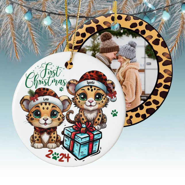 Adorno De Cerámica Leopard Spot Cat Animal Print First Christmas 🐾 � (Our First Christmas Leopard  Print Animal Ceramic Ornament Kitty Cat Decoration Kitten Decor 🐾🐆)
