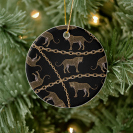 Adorno De Cerámica Leopardo de la cadena dorada
