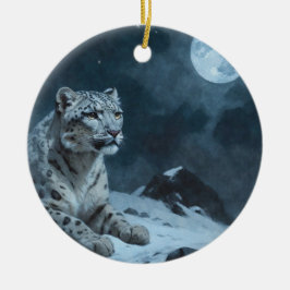 Adorno De Cerámica Leopardo de la nieve y luna llena