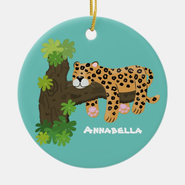 Adorno De Cerámica Leopardo lindo durmiendo en un ilustracion de pers (Frente)