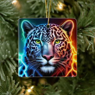 Adorno De Cerámica Leopardo Neon Eléctrico - Diseño de Animal Brillan