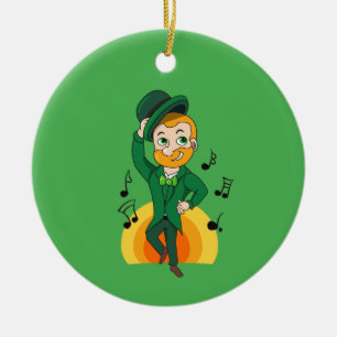 Adorno De Cerámica Leprechaun bailando, personalizado de San Patricio