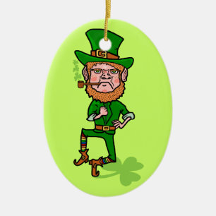 Adorno De Cerámica Leprechaun irlandés afortunado enojado divertido