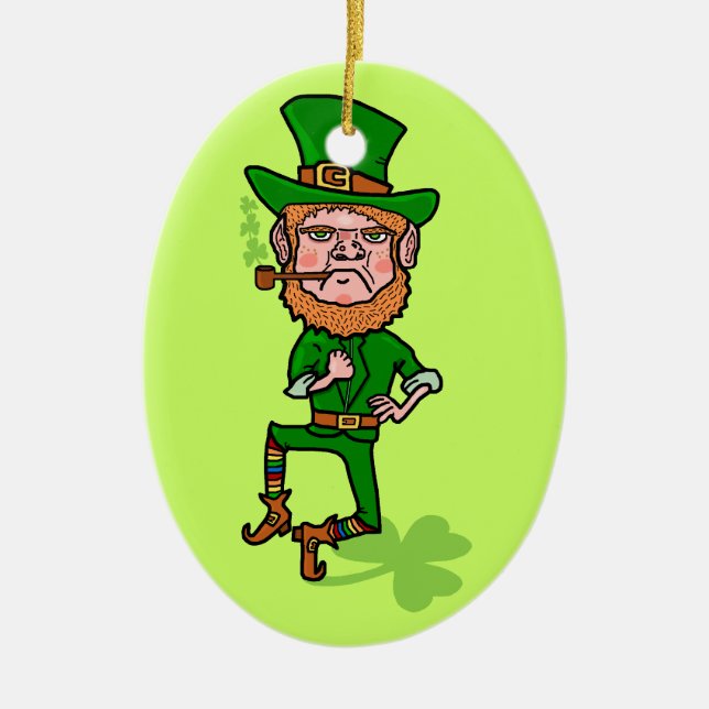 Adorno De Cerámica Leprechaun irlandés afortunado enojado divertido (Frente)
