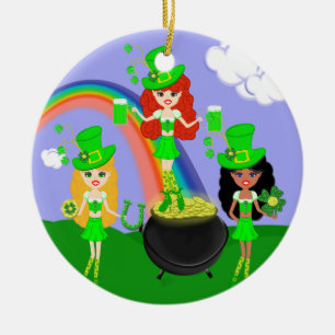 Adorno De Cerámica Leprechauns, Chica del Día de San Patricio
