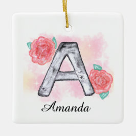 Adorno De Cerámica Letra acuarela floral a