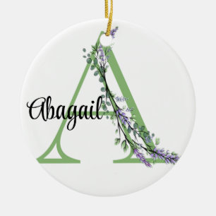 Adorno De Cerámica Letra alfabética A, acuarela Lavender Eucalyptus