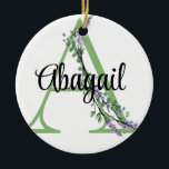 Adorno De Cerámica Letra alfabética A, acuarela Lavender Eucalyptus<br><div class="desc">Un diseño romántico y elegante con letra de alfabeto monogramado enmarcado por eucalipto y lavanda y libélula pintada en acuarelas. Para empezar a cambiar el nombre, haga clic en "Personalizar esta plantilla" y edite la redacción en los cuadros de plantilla. Para acceder a las herramientas de edición más avanzadas, desplácese...</div>