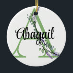 Adorno De Cerámica Letra alfabética A, acuarela Lavender Eucalyptus<br><div class="desc">Un diseño romántico y elegante con letra de alfabeto monogramado enmarcado por eucalipto y lavanda y libélula pintada en acuarelas. Para empezar a cambiar el nombre, haga clic en "Personalizar esta plantilla" y edite la redacción en los cuadros de plantilla. Para acceder a las herramientas de edición más avanzadas, desplácese...</div>