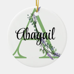 Adorno De Cerámica Letra alfabética A, acuarela Lavender Eucalyptus