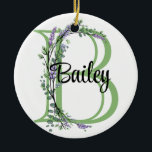 Adorno De Cerámica Letra alfabética b, acuarela botánica Lavender<br><div class="desc">Un diseño romántico y elegante con letra de alfabeto monogramado "B" enmarcada por eucalipto y lavanda y libélula pintada en acuarelas. Para empezar a cambiar el nombre, haga clic en "Personalizar esta plantilla" y edite la redacción en los cuadros de plantilla. Para acceder a las herramientas de edición más avanzadas,...</div>