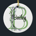 Adorno De Cerámica Letra alfabética b, acuarela botánica Lavender<br><div class="desc">Un diseño romántico y elegante con letra de alfabeto monogramado "B" enmarcada por eucalipto y lavanda y libélula pintada en acuarelas. Para empezar a cambiar el nombre, haga clic en "Personalizar esta plantilla" y edite la redacción en los cuadros de plantilla. Para acceder a las herramientas de edición más avanzadas,...</div>