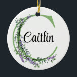 Adorno De Cerámica Letra alfabética c, acuarela botánica Lavender<br><div class="desc">Un diseño romántico y elegante con letra "C" monogramada enmarcada por eucalipto y lavanda y libélula pintada en acuarelas. Para empezar a cambiar el nombre, haga clic en "Personalizar esta plantilla" y edite la redacción en los cuadros de plantilla. Para acceder a las herramientas de edición más avanzadas, desplácese hasta...</div>