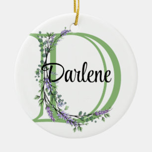 Adorno De Cerámica Letra alfabética D, acuarela Lavender botánico