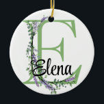Adorno De Cerámica Letra alfabética E, acuarela botánica Lavender<br><div class="desc">Un diseño romántico y elegante con letra "E" monogramada enmarcada por eucalipto y lavanda y libélula pintada en acuarelas. Para empezar a cambiar el nombre, haga clic en "Personalizar esta plantilla" y edite la redacción en los cuadros de plantilla. Para acceder a las herramientas de edición más avanzadas, desplácese hasta...</div>