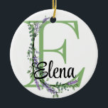 Adorno De Cerámica Letra alfabética E, acuarela botánica Lavender<br><div class="desc">Un diseño romántico y elegante con letra "E" monogramada enmarcada por eucalipto y lavanda y libélula pintada en acuarelas. Para empezar a cambiar el nombre, haga clic en "Personalizar esta plantilla" y edite la redacción en los cuadros de plantilla. Para acceder a las herramientas de edición más avanzadas, desplácese hasta...</div>