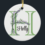 Adorno De Cerámica Letra alfabética H, acuarela botánica Lavender<br><div class="desc">Un diseño romántico y elegante con letra de alfabeto monogramado "H" enmarcada por eucalipto y lavanda y libélula pintada en acuarelas. Para empezar a cambiar el nombre, haga clic en "Personalizar esta plantilla" y edite la redacción en los cuadros de plantilla. Para acceder a las herramientas de edición más avanzadas,...</div>