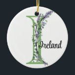Adorno De Cerámica Letra alfabética I, acuarela botánica Lavender<br><div class="desc">Un diseño romántico y elegante con letra de alfabeto monogramado "I" enmarcada por eucalipto y lavanda y libélula pintada en acuarelas. Para empezar a cambiar el nombre, haga clic en "Personalizar esta plantilla" y edite la redacción en los cuadros de plantilla. Para acceder a las herramientas de edición más avanzadas,...</div>