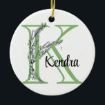 Adorno De Cerámica Letra alfabética K, acuarela botánica Lavender<br><div class="desc">Un diseño romántico y elegante con letra de alfabeto monogramado "K" enmarcada por eucalipto y lavanda y libélula pintada en acuarelas. Para empezar a cambiar el nombre, haga clic en "Personalizar esta plantilla" y edite la redacción en los cuadros de plantilla. Para acceder a las herramientas de edición más avanzadas,...</div>