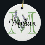 Adorno De Cerámica Letra alfabética M, acuarela botánica Lavender<br><div class="desc">Un diseño romántico y elegante con letra de alfabeto monogramado "M" enmarcada por eucalipto y lavanda y libélula pintada en acuarelas. Para empezar a cambiar el nombre, haga clic en "Personalizar esta plantilla" y edite la redacción en los cuadros de plantilla. Para acceder a las herramientas de edición más avanzadas,...</div>