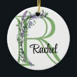 Adorno De Cerámica Letra alfabética R, acuarela botánica Lavender<br><div class="desc">Un diseño romántico y elegante con letra de alfabeto monogramado "R" enmarcada por eucalipto y lavanda y libélula pintada en acuarelas. Para empezar a cambiar el nombre, haga clic en "Personalizar esta plantilla" y edite la redacción en los cuadros de plantilla. Para acceder a las herramientas de edición más avanzadas,...</div>