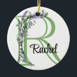 Adorno De Cerámica Letra alfabética R, acuarela botánica Lavender<br><div class="desc">Un diseño romántico y elegante con letra de alfabeto monogramado "R" enmarcada por eucalipto y lavanda y libélula pintada en acuarelas. Para empezar a cambiar el nombre, haga clic en "Personalizar esta plantilla" y edite la redacción en los cuadros de plantilla. Para acceder a las herramientas de edición más avanzadas,...</div>