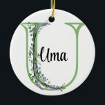Adorno De Cerámica Letra alfabética U, acuarela botánica Lavender<br><div class="desc">Un diseño romántico y elegante con letra de alfabeto monogramado "U" enmarcada por eucalipto y lavanda y libélula pintada en acuarelas. Para empezar a cambiar el nombre, haga clic en "Personalizar esta plantilla" y edite la redacción en los cuadros de plantilla. Para acceder a las herramientas de edición más avanzadas,...</div>