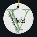 Adorno De Cerámica Letra alfabética V, acuarela botánica Lavender<br><div class="desc">Un diseño romántico y elegante con letra de alfabeto monogramado "V" enmarcada por eucalipto y lavanda y libélula pintada en acuarelas. Para empezar a cambiar el nombre, haga clic en "Personalizar esta plantilla" y edite la redacción en los cuadros de plantilla. Para acceder a las herramientas de edición más avanzadas,...</div>