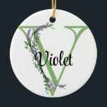 Adorno De Cerámica Letra alfabética V, acuarela botánica Lavender<br><div class="desc">Un diseño romántico y elegante con letra de alfabeto monogramado "V" enmarcada por eucalipto y lavanda y libélula pintada en acuarelas. Para empezar a cambiar el nombre, haga clic en "Personalizar esta plantilla" y edite la redacción en los cuadros de plantilla. Para acceder a las herramientas de edición más avanzadas,...</div>
