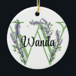 Adorno De Cerámica Letra alfabética W, acuarela botánica Lavender<br><div class="desc">Un diseño romántico y elegante con letra de alfabeto monogramado "W" enmarcada por eucalipto y lavanda y libélula pintada en acuarelas. Para empezar a cambiar el nombre, haga clic en "Personalizar esta plantilla" y edite la redacción en los cuadros de plantilla. Para acceder a las herramientas de edición más avanzadas,...</div>