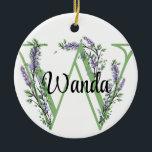 Adorno De Cerámica Letra alfabética W, acuarela botánica Lavender<br><div class="desc">Un diseño romántico y elegante con letra de alfabeto monogramado "W" enmarcada por eucalipto y lavanda y libélula pintada en acuarelas. Para empezar a cambiar el nombre, haga clic en "Personalizar esta plantilla" y edite la redacción en los cuadros de plantilla. Para acceder a las herramientas de edición más avanzadas,...</div>