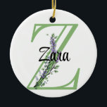 Adorno De Cerámica Letra alfabética Z, acuarela botánica Lavender<br><div class="desc">Un diseño romántico y elegante con letra de alfabeto monogramado "Z" enmarcada por eucalipto y lavanda y libélula pintada en acuarelas. Para empezar a cambiar el nombre, haga clic en "Personalizar esta plantilla" y edite la redacción en los cuadros de plantilla. Para acceder a las herramientas de edición más avanzadas,...</div>