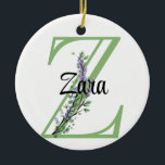 Adorno De Cerámica Letra alfabética Z, acuarela botánica Lavender<br><div class="desc">Un diseño romántico y elegante con letra de alfabeto monogramado "Z" enmarcada por eucalipto y lavanda y libélula pintada en acuarelas. Para empezar a cambiar el nombre, haga clic en "Personalizar esta plantilla" y edite la redacción en los cuadros de plantilla. Para acceder a las herramientas de edición más avanzadas,...</div>