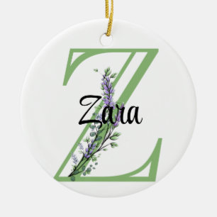 Adorno De Cerámica Letra alfabética Z, acuarela botánica Lavender