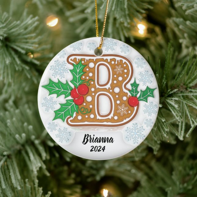 Adorno De Cerámica Letra B Navidades Personalizados Monograma Ornamen (Árbol)