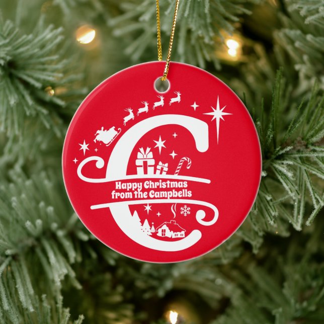 Adorno De Cerámica Letra C Monograma Nombre inicial de familia Saludo (Árbol)