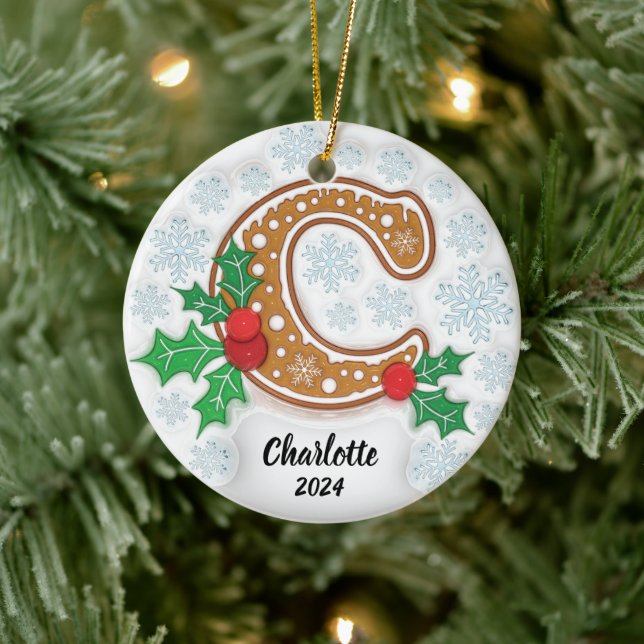 Adorno De Cerámica Letra C Navidades Personalizados Monograma Ornamen (Árbol)