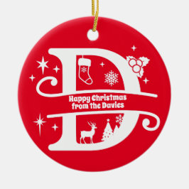 Adorno De Cerámica Letra D Monograma Nombre inicial de familia Saludo