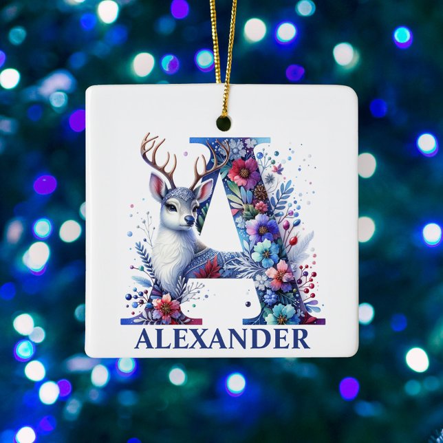 Adorno De Cerámica Letra de reno navidad nombre personalizado monogra (Subido por el creador)
