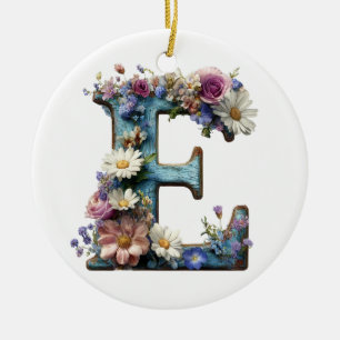 Adorno De Cerámica Letra E Floral Botánica Vintage