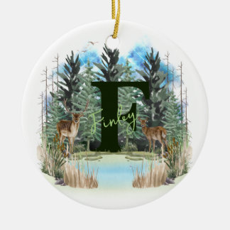 Adorno De Cerámica Letra F del monograma personalizado del ciervo acu