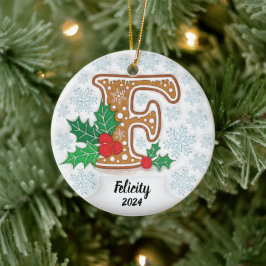 Adorno De Cerámica Letra F Navidad con nombre personalizado