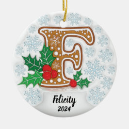 Adorno De Cerámica Letra F Navidad con nombre personalizado