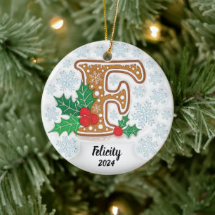 Adorno De Cerámica Letra F Navidad Nombre Personalizado
