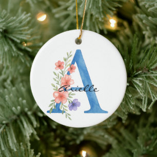 Adorno De Cerámica Letra floral acuarela personalizada monograma
