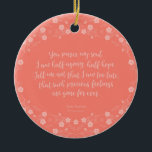 Adorno De Cerámica Letra floral de amor cita persuasión Jane Austen<br><div class="desc">Perfecto para los amantes del libro y los aficionados a Jane Austen. Este adorable ornamento de biblioteca presenta un diseño floral que rodea la cita "Usted perfora mi alma. Estoy medio agonía, mitad esperanza. No me digan que soy demasiado tarde, que esos preciosos sentimientos se han ido para siempre", que...</div>